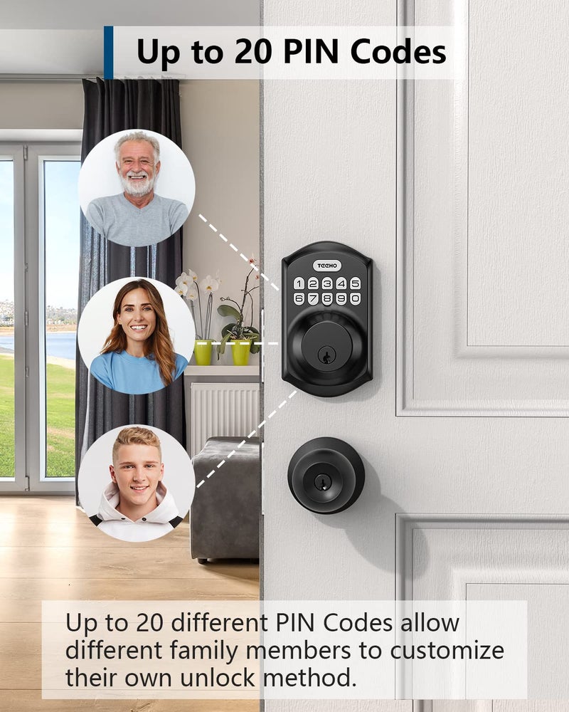 TEEHO TE001 Keyless Entry Door Lock with Keypad - Smart Deadbolt Lock for Front Door with 2 Keys - Auto Lock - Easy Installation - Matte Black - Image 2